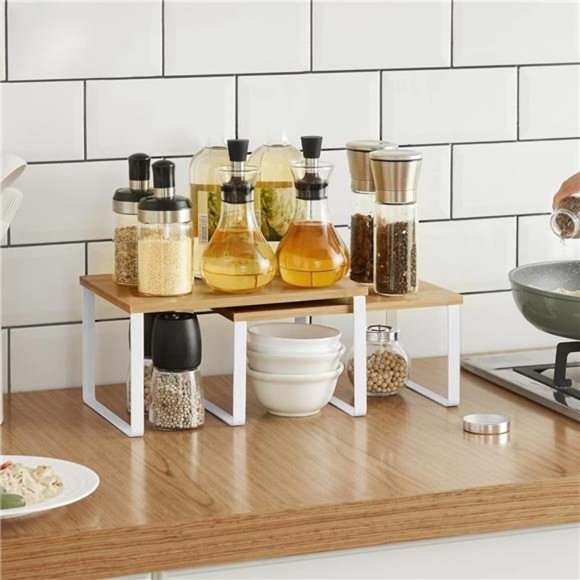 Cabinet Organizer Shelf, Set of 2 Kitchen Counter Shelves, Kitchen Storage - Picture 4 of 6